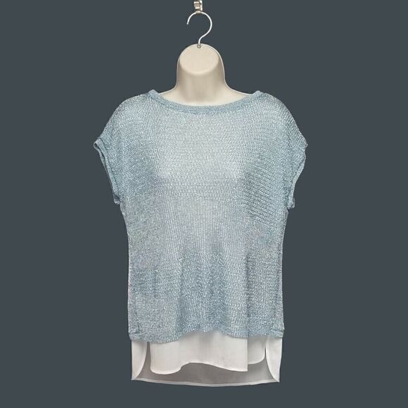 Chico's Blue Knit Double Layered Cap-Sleeve/Casual Tank Top size 0(US S/4) - Picture 1 of 4